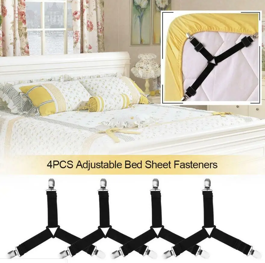 

New 4pcs Bed Mattress Sheet Clips Grippers Straps Suspender Fastener Holder Home Bed Supplies