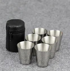 6Pcs/4pcs Set 30ml Outdoor Practical Stainless Steel Cups Shots Set Mini Glasses For Whisky Wine Portable Drinkware Set Gifts