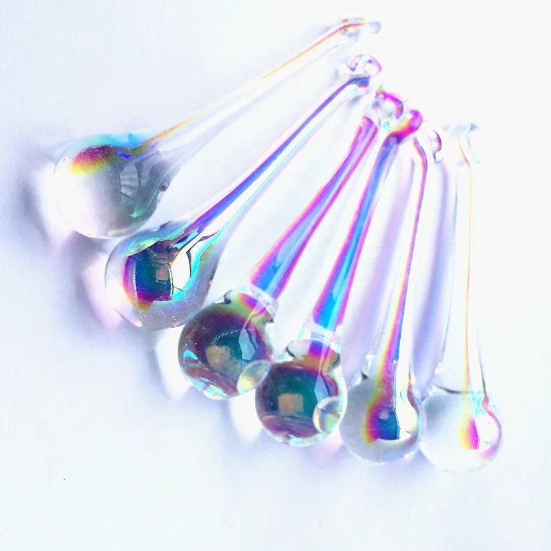 Top Quality (Free Rings) 16*60/ 20*80mm Clear AB Crystal Chandelier Raindrop Glass Pendants Home & Bar Christmas Tree Decoration