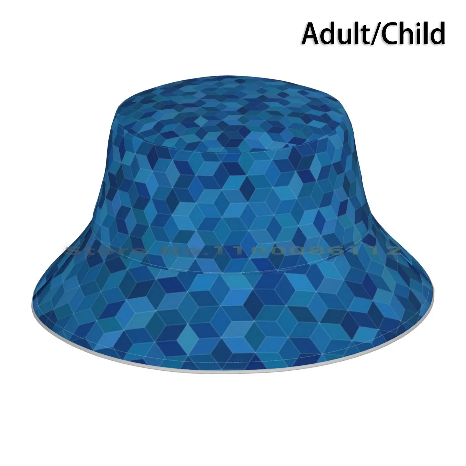 Abstract Squares Modern Teal Blue Cubed Bucket Hat Sun Cap Modern Teal Blue Cubed Abstract Squares Geometric Foldable Outdoor