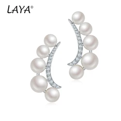 Laya 925 Sterling Silver Natural Pearl Clear Cubic Zirconium Stud Earrings For Women Elegant Original Modern Jewelry 2022 Trend