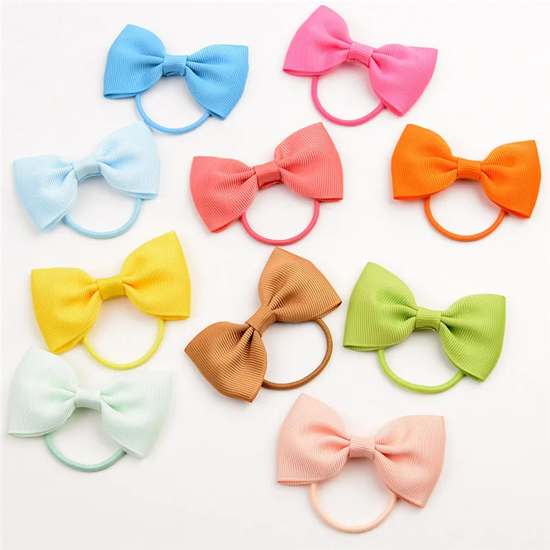 10Pcs Fashion Baby Elastic Rubber Band Head Rope Mini Solid Ribbow Bow Tie For Girls Ponytail Hairpins Hair Accessories Gift