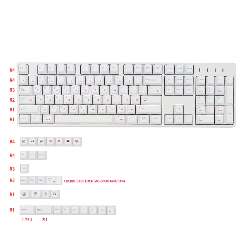 

132 клавиш PBT колпачки для японских суши оригинальный Cherry Profile MX Переключатель краска Сублимация для игровой механической клавиатуры полный комплект