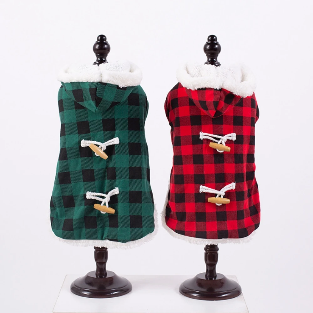 Dog Clothes British Classic Plaid Two-legged Coat Hooded Winter Warm Lamb Velvet Jacket New Style