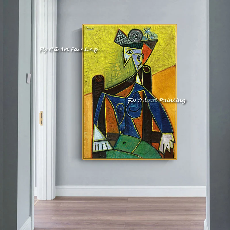 Imagem -03 - Picasso Verde Melhor Pensamento Homem Artesanal Pintura a Óleo Figura Retrato Grande Tamanho Lona para o Quarto de Cama sem Moldura Decoração o