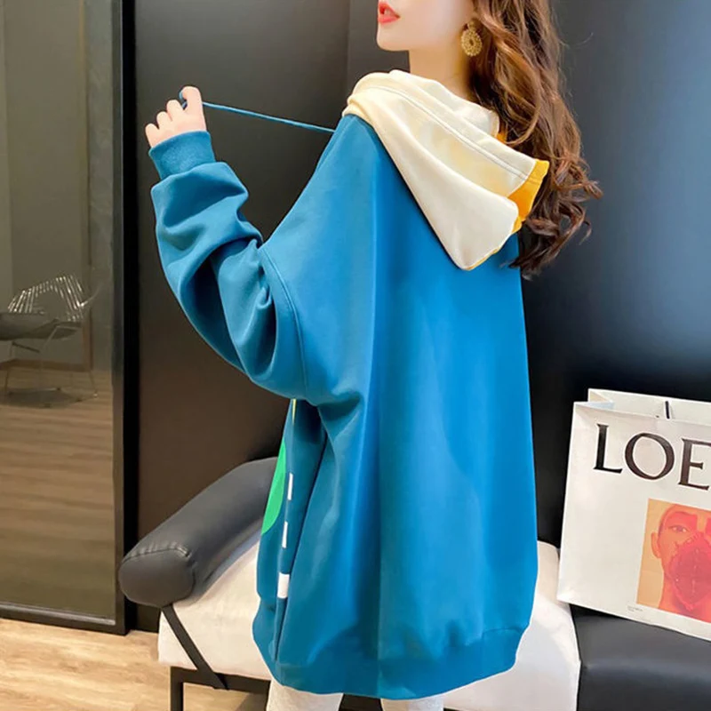 Spring Sweatshirt Female New Hoodies Color-Blocking Sweatshirt Lady Loose Printed Letters Thin Coat Outerwear women