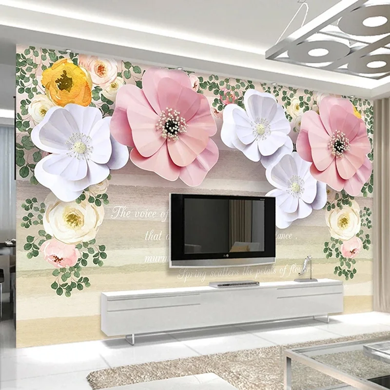 Photo Wallpaper Romantic Pastoral Flowers Mural Wall Painting Living Room Sofa Home Decor 3D Self-Adhesive Waterproof Stickers