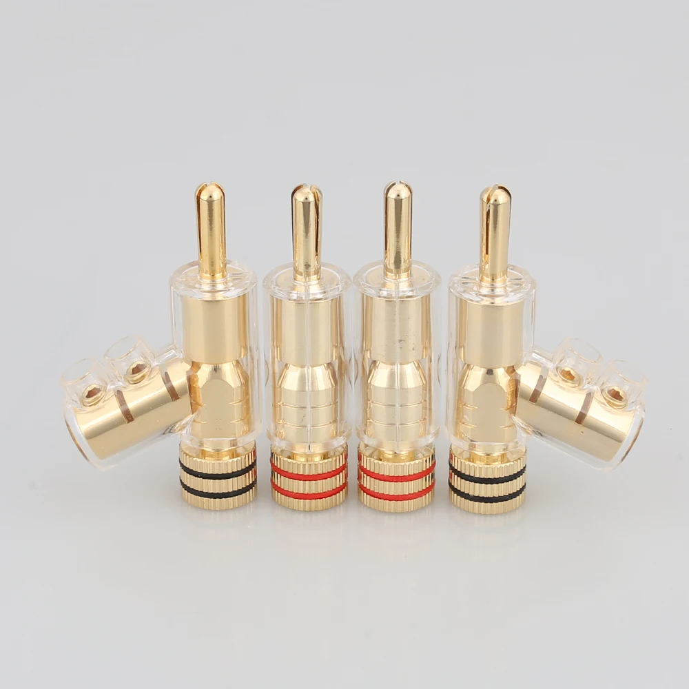 4pcs/Set High Performance 24K Gold Plated Rhodium Plated Audio Banana Connectors 45Dgree Locking Connector Speaker Cable HIFI