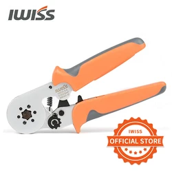 Iwiss hexagonal crimper alicate hsc8 6-6a ferramentas de friso auto-ajustáveis usadas para awg 23-10 (0.25-6.0mm2) cabo end-sleeves