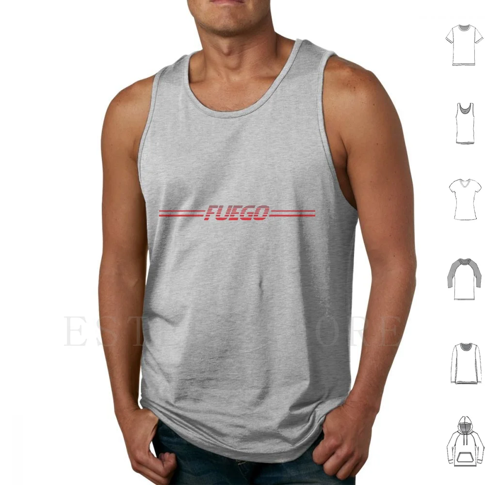 Fuego 80s-Style ‘backflash’ Logo Tank Tops Vest Cotton Coupe Fuego 18 Turbo Gordini Sport Monaco 5 Eighteen Text Vinyl