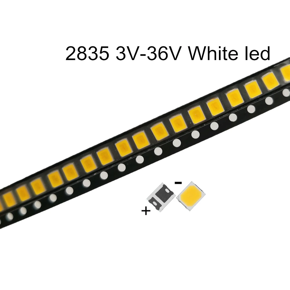 100Pieces High Brightness SMD LED 2835 1W 135LM White 3V 6V 9V 18V 36V 150MA 100MA 30MA 60MA 350mA bright light