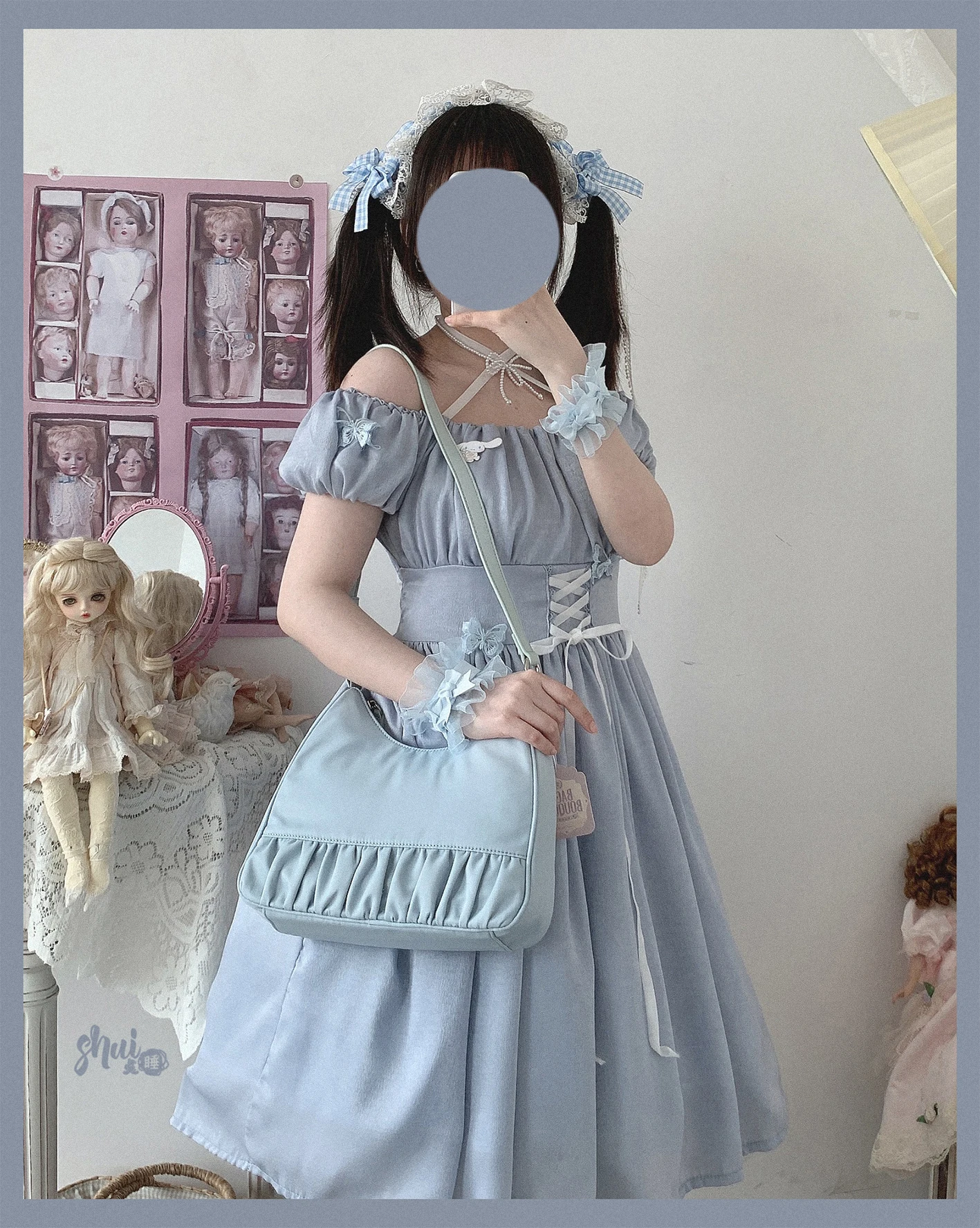 สาวเซ็กซี่ปิดไหล่สองสวมใส่ Lace Up เอว Victorian Elegant หญิง Lolita ชุด Multicolor คอสเพลย์ loli Cos