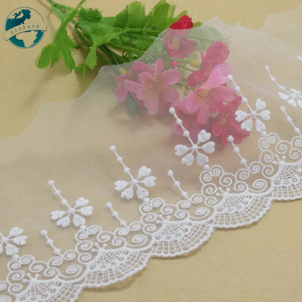 10.5cm Width White Cotton Embroidery French Lace Ribbon Fabric Guipure Diy Trims Warp Knitting Sewing Curtain Accessories#4132