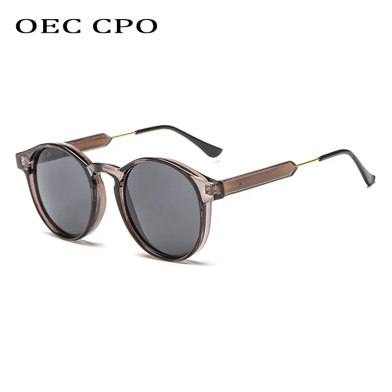 

OEC CPO Male Classic Round Sunglasses Men Retro Grey Frame SunGlasses Women Brand Design Gold Alloy Leg Unisex UV400 O130