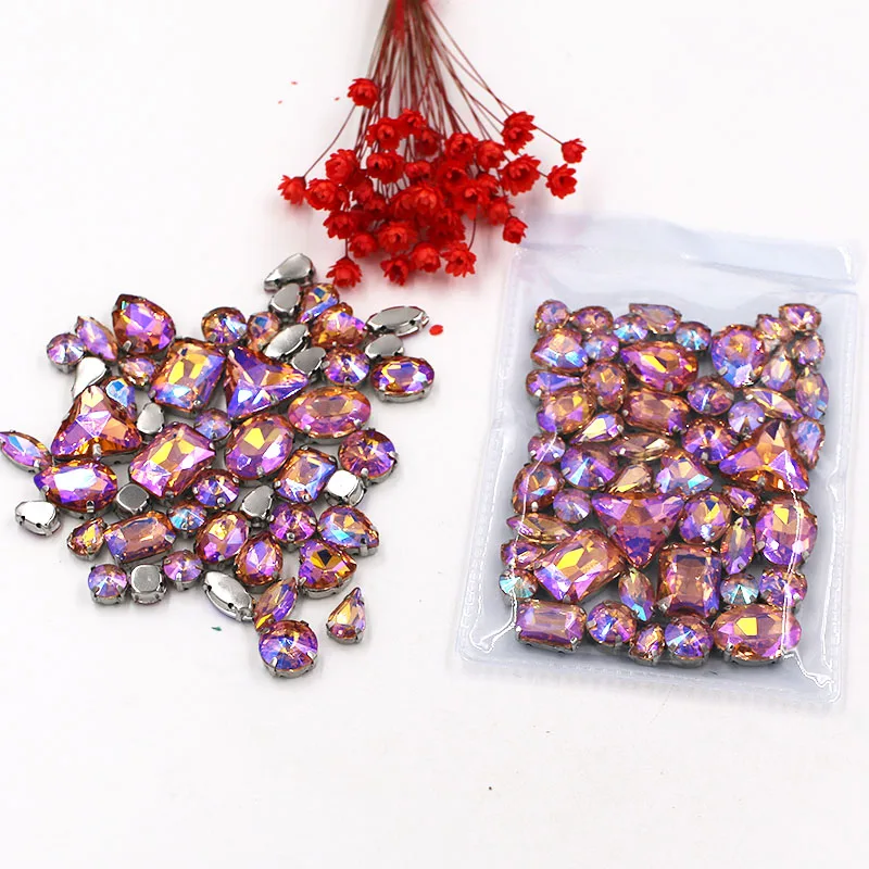 

Sell at a loss!mixed shape Crystal Water Red AB sew on glass claw rhinestones with silver base diy clothing accessories