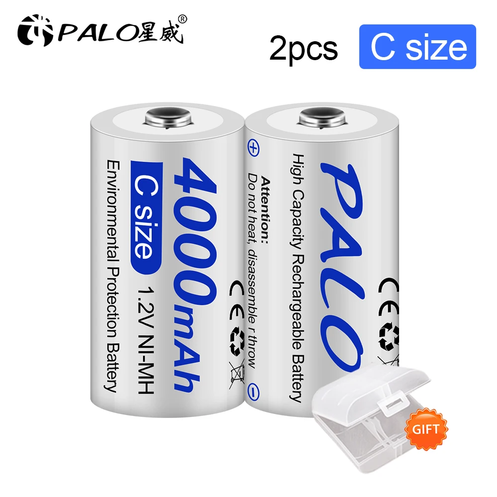 

PALO 1-12Pcs C Size Rechargeable Battery Type C LR14 Battery 1.2V NI-MH 4000mAh Low Self Discharge for LED Candle Gas Cooker