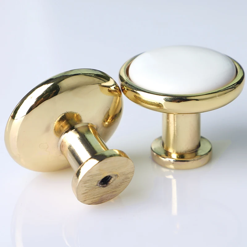 

Dresser Drawer Kitchen Cabinet Ceramic Knobs Pulls Handles White Gold Modern simple Furniture Knob Pull Handle porcelain TC103