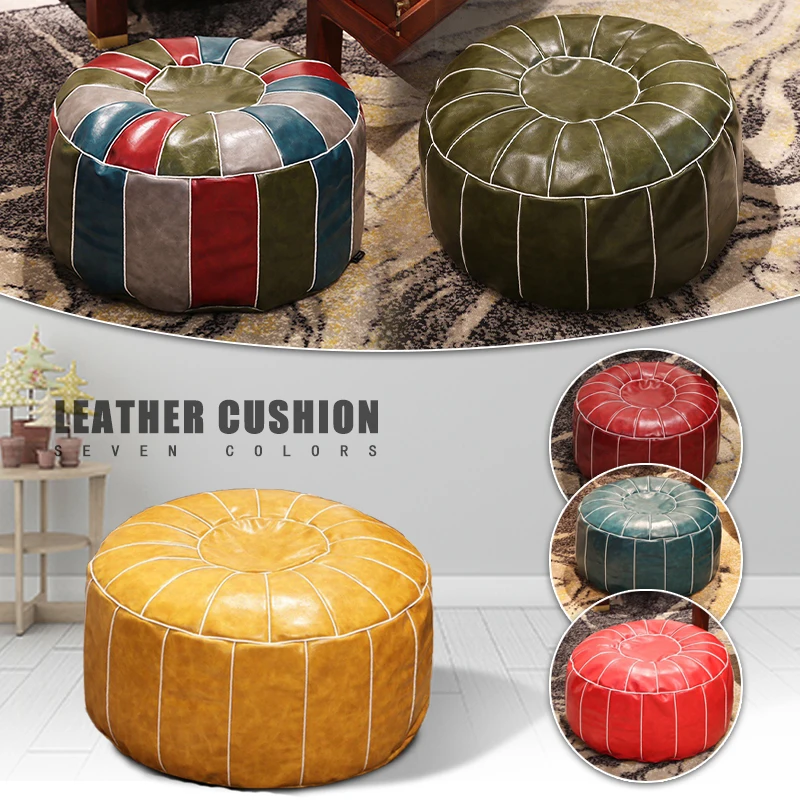 

Embroider Craft Hassock Ottoman Moroccan PU Leather Pouf Footstool Round 55cm Artificial Leather Unstuffed Cushion Home Crafts