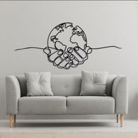 Large Planet In Hands Global Map Wall Decal Office Teamwork Success Inspirational Quote Wall Sticker Bedroom  Home Decor