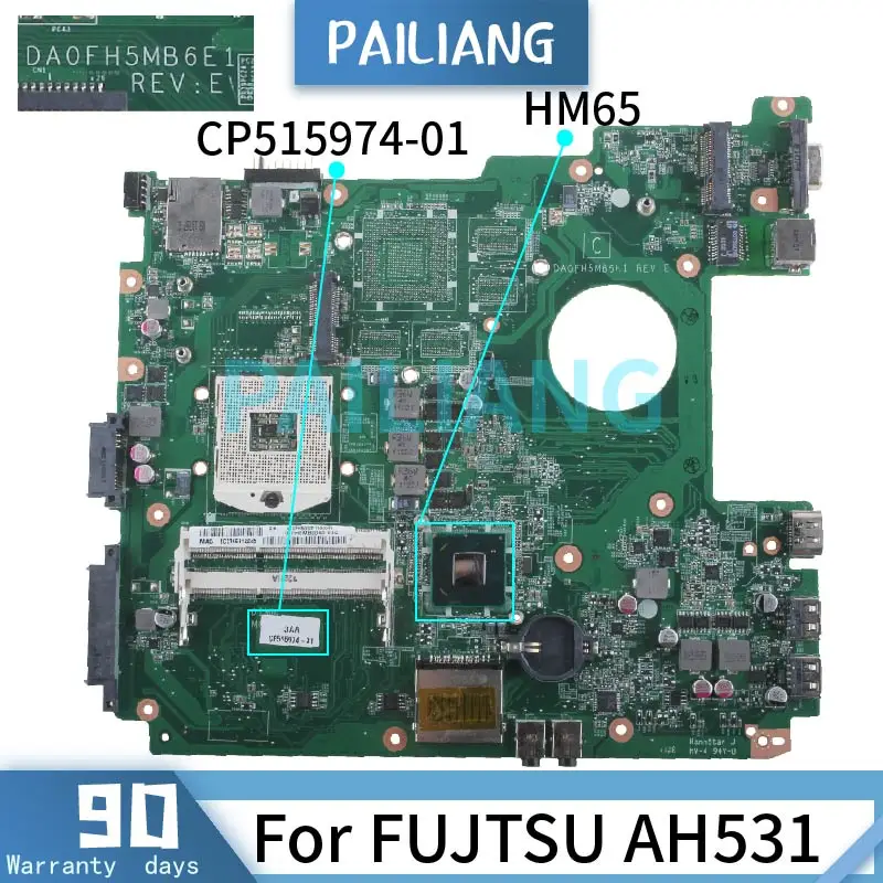 

PAILIANG Laptop motherboard For FUJTSU AH531 Mainboard CP515974-01 DA0FH5MB6E1 HM65 DDR3 tesed