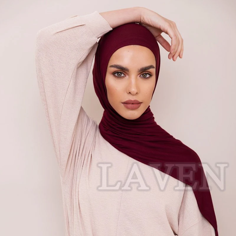 Cotton Jersey Instant Hijab Scarf Muslim Fashion Plain Wraps Soft Women\'s Head Hood Scarf Elasticity Shawls Underscarf Headscarf