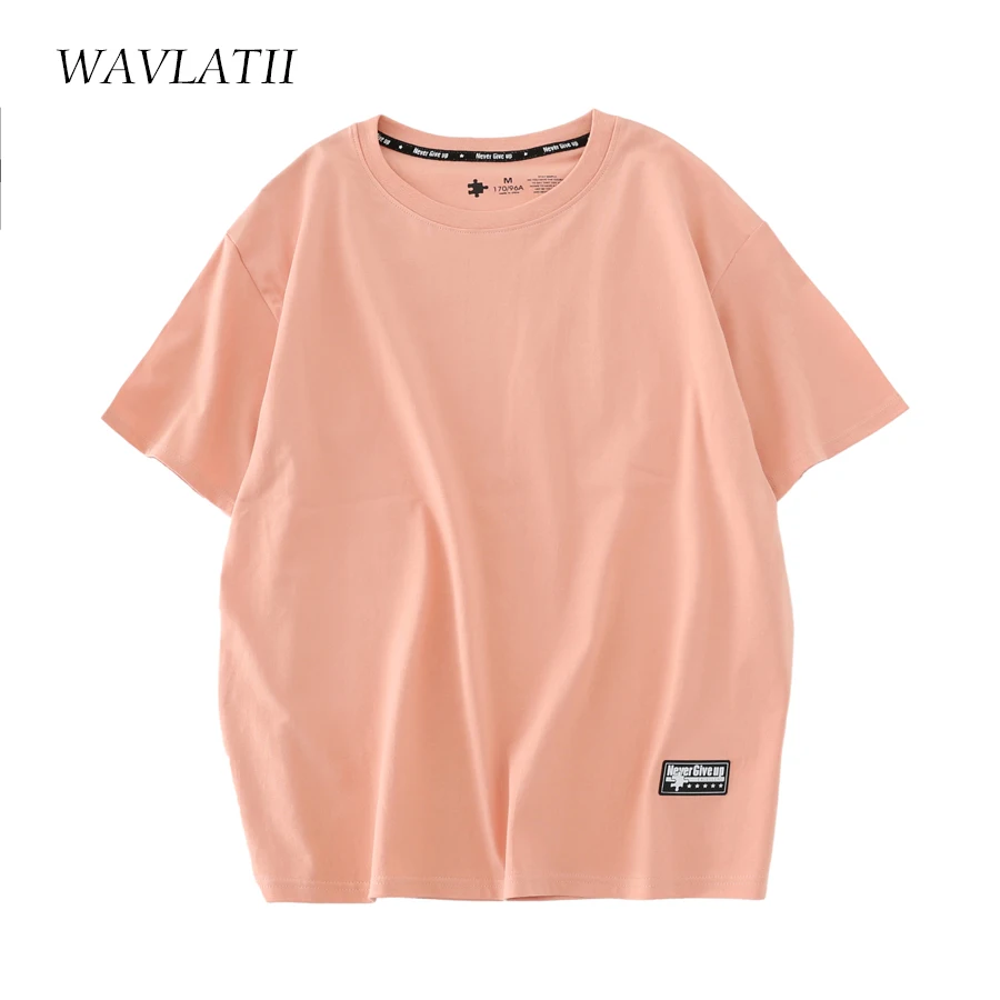 WAVLATII 2022 New Women 100% Cotton T shirts Female Green Fashion Oversized Streetwear Short Sleeve Tees Tops for Summer WT2201