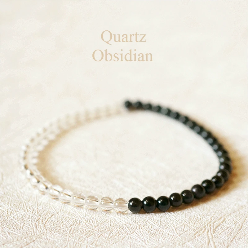 

Lily Jewelry Real Obsidian Clear Quartz Crystal Streched Bracelet Healing Good for Health Weight loss Wisdom Dropshipping