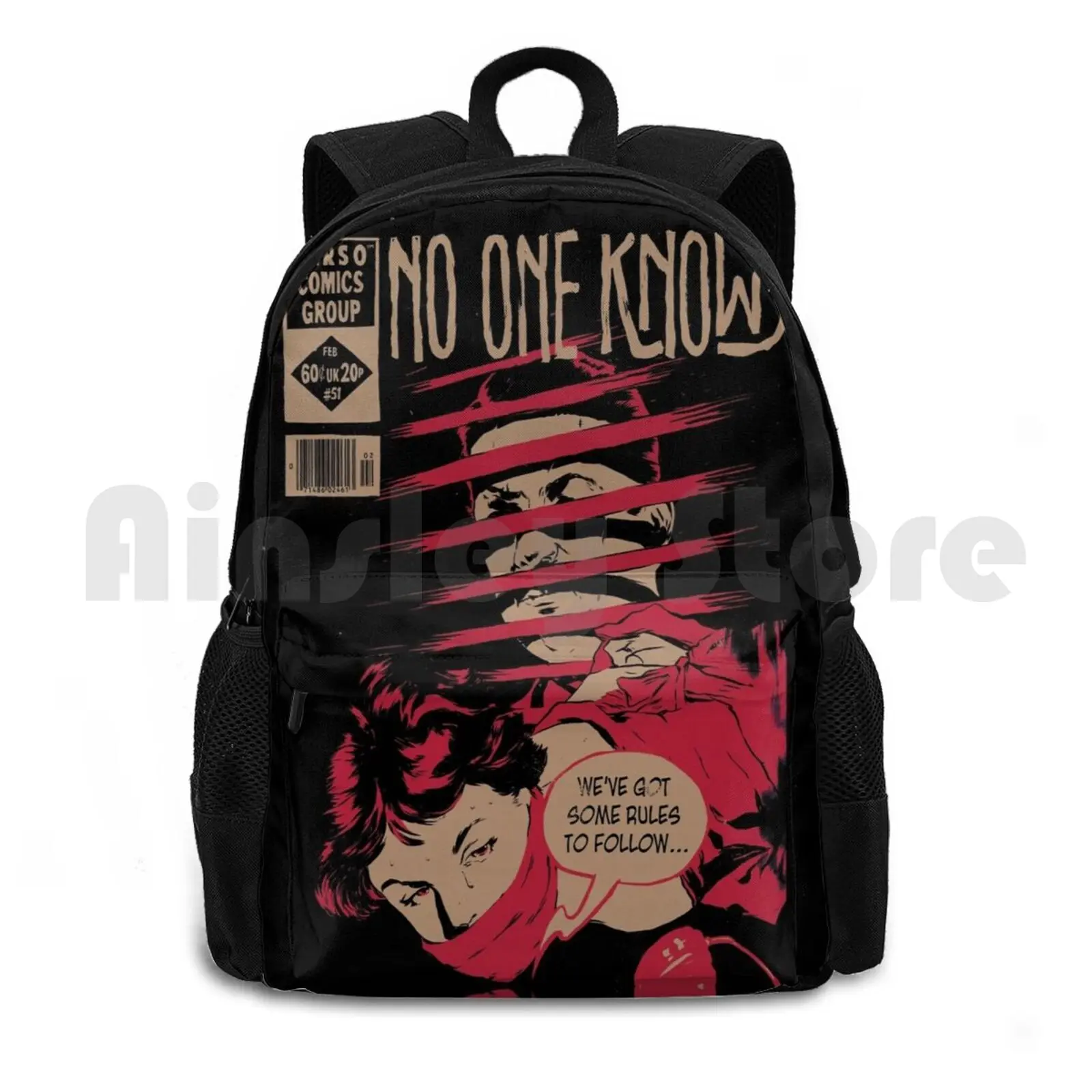 No One Knows Outdoor Hiking Backpack Riding Climbing Sports Bag Vintage Film Detective Scene Qotsa No One Knows Music Song Band