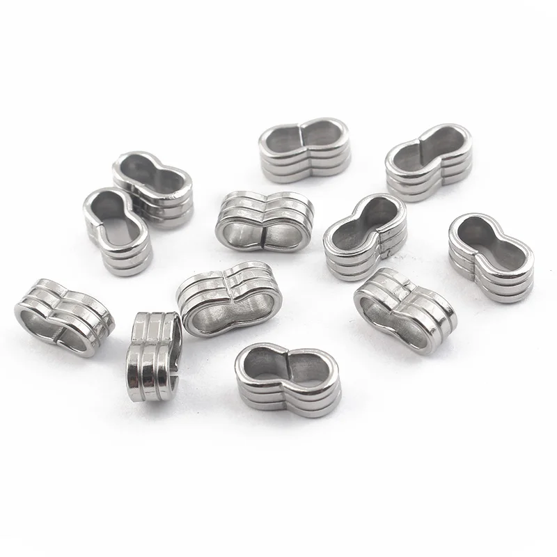 10pcs Stainless Steel Double Hole Beads Silder Spacer For 4mm 5mm Round Leather Cord Bracelet DIY Jewelry Findings Making