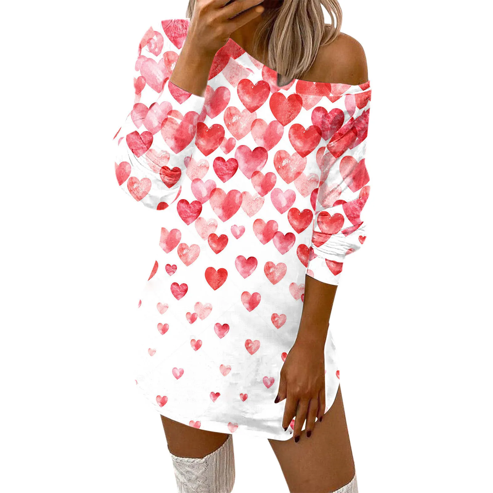 Ladies Casual Fashion Lovers Sweatshirts Comfortable Love Printed Off Shoulder Sexy Sweatshirt Dress Vestidos Invierno 2022