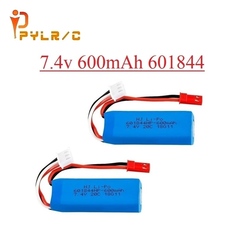 Aggiorna 7,4 V 600 mAh 601844   Batteria Lipo con caricatore USB per WLtoys K969 K979 K989 K999 P929 P939 Parti di automobili RC 2s Batteria da 7,4 V