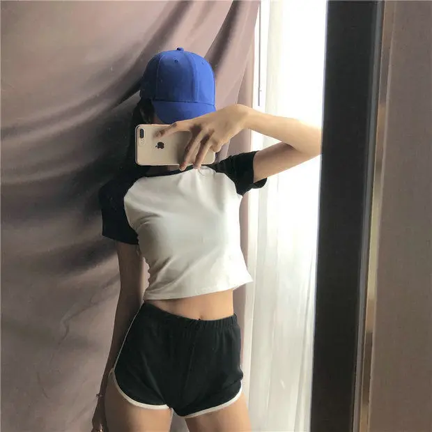 Two Piece Summer T-Shirt Women Short Sleeve Sport Tops Tee and High Waist Casual Shorts Black White 2022 Women\'s Sets