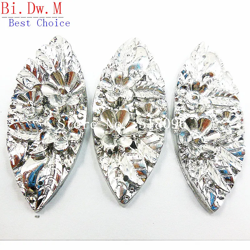 UNique Resin Rhinestones Navette Boat shape 19x48mm Silver Color Sew On Stones and Crystals Strass Crystal Accessories Crafts