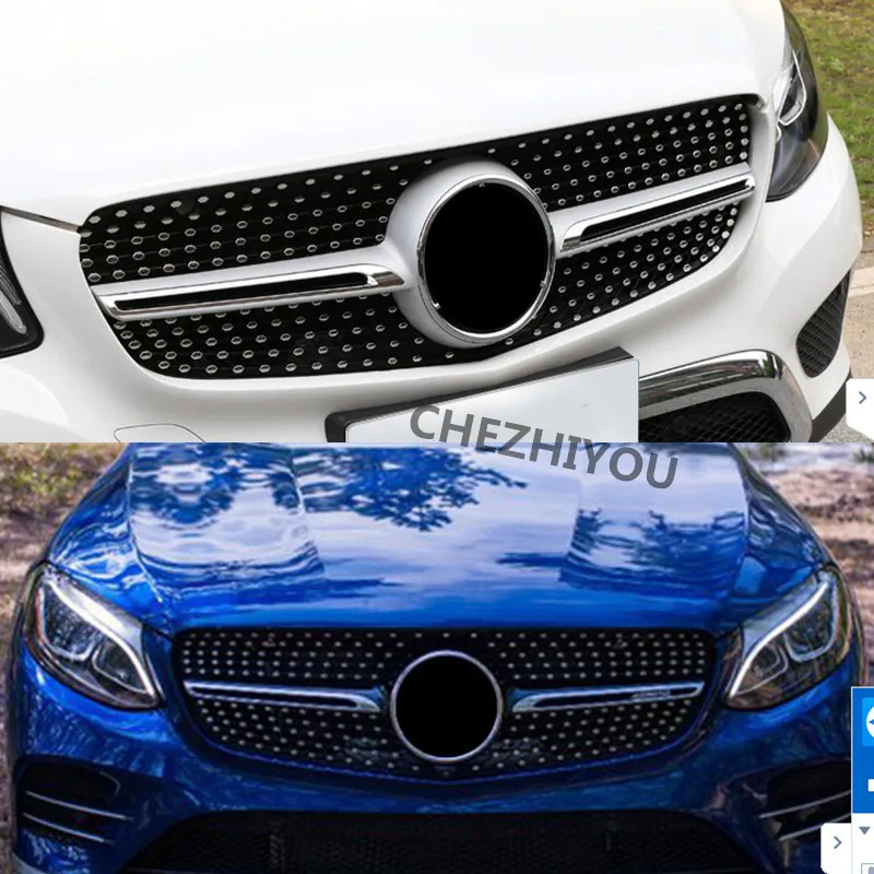 For Mercedes-Benz GLC Class X253 W253 2015-2019 Diamond Front Bumper Grille GLC200 GLC250 GLC300 G260  With/ Without Camera