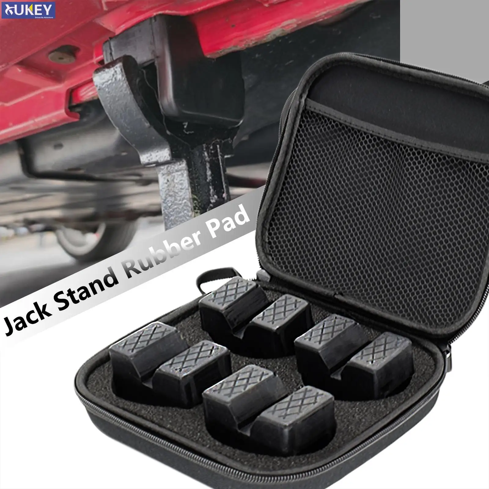 Universal Car Rubber Slotted Jack Stand Pad Lift Pads Adapter Repair Tool 3 Ton Frame Stand Rail Pinch Adaptor Storage Case Box