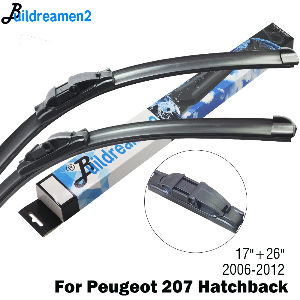 Buildreamen2 2 X Car Wiper Blade Front Windscreen Wiper Fit Side Pin Arms For Peugeot 207 Hatchback 2006-2012