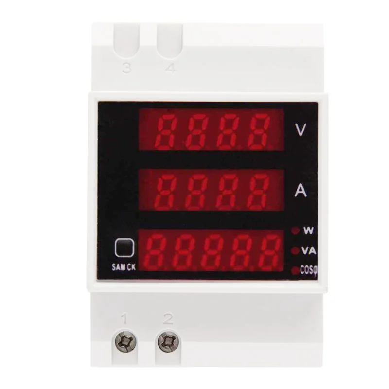 D52-2048 Din Rail LED Digital Voltmeter Ammeter Current Meter Active Power Factor AC80-300V Multifunction Meter 100A