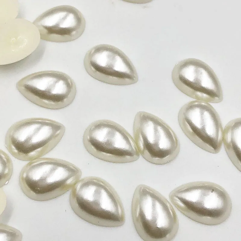 50pcs/pack 14*10mm Beige/White Beads ABS Ivory Half Water Droplets Imitation Pearls Suitable For Manual DIY Production