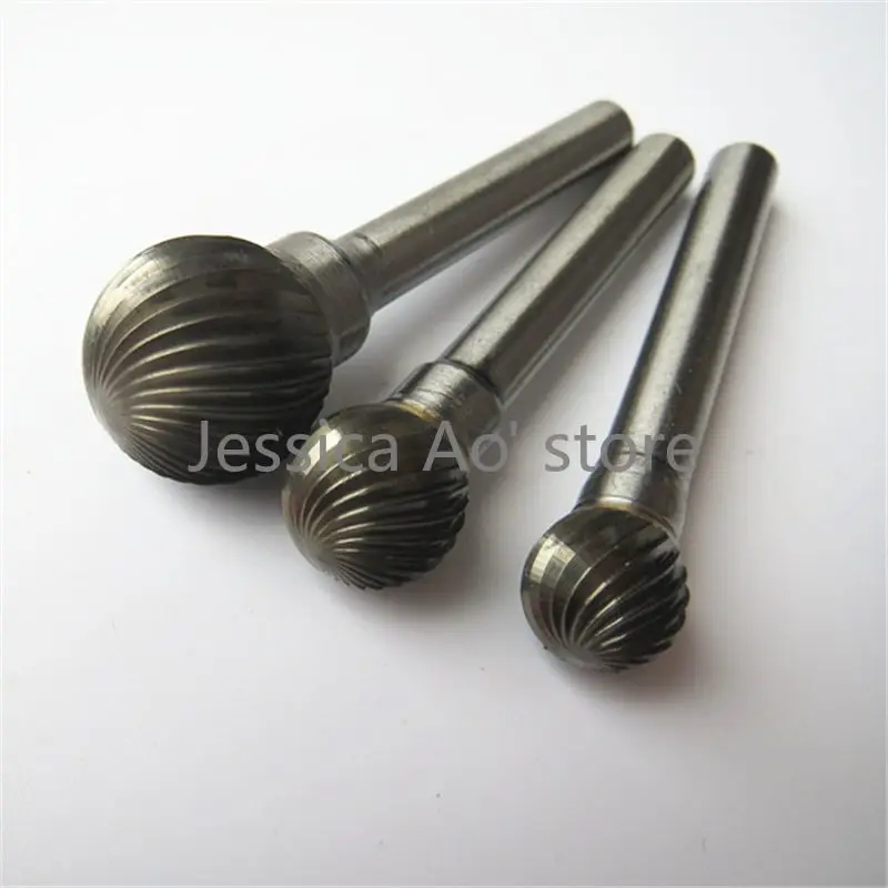 3pcs D12 14 16mm Spherical Milling Cutter Ball Shape Metal Cutter Woodworking Tools Carbide Burrs Tungsten-carbide Rotary File