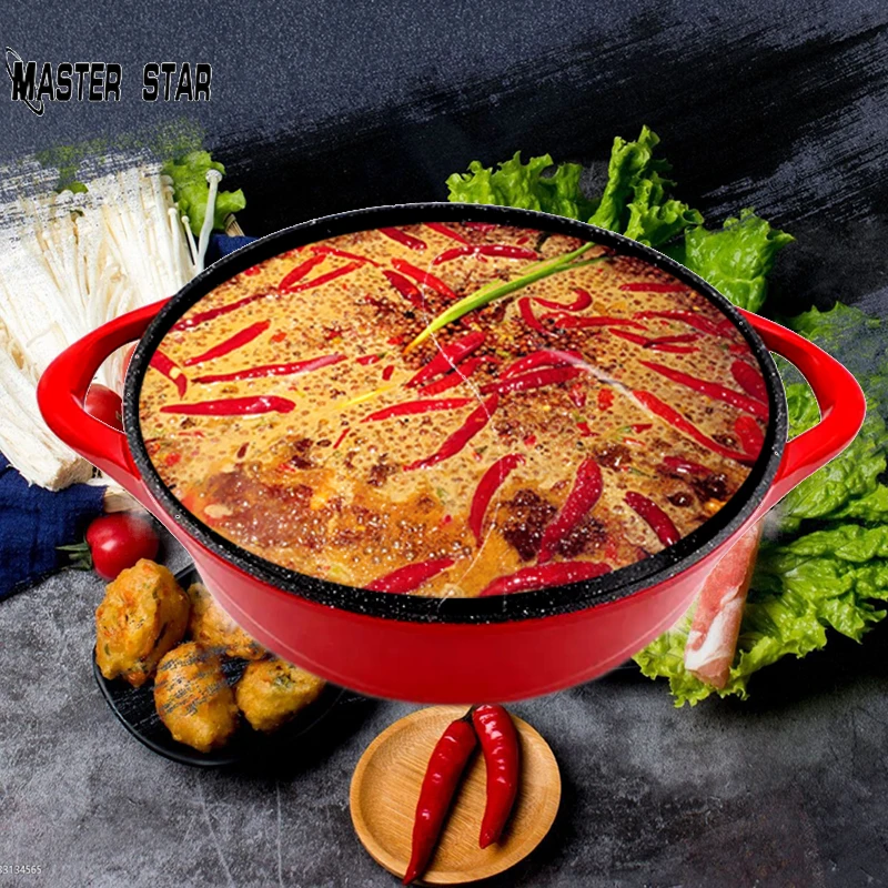 Master Star Cast Aluminum Chinese Samovar Hogo Sauce Pans Double-Flavor Hot Pot Non-stick Thicken 28/30 Induction Casserole