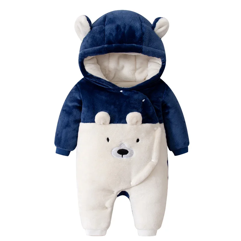 

Children's Clothing Rompers Winter Quilted Thickened Flannel Baby One-piece Cute Bear Hit Color Baby Warm Clothing