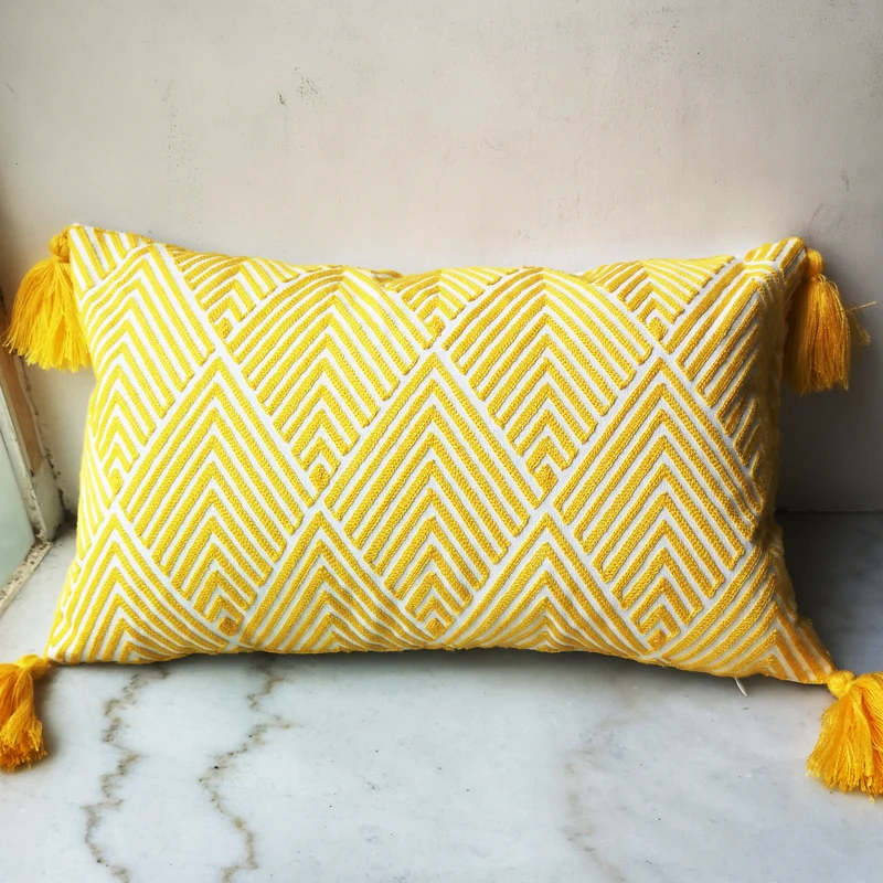 30x50cm Cushion Cover Yellow Arrow Geometric Embroidery Pillow Case with For Sofa Bed Simple Home Decorative Hassles Sofa Bed