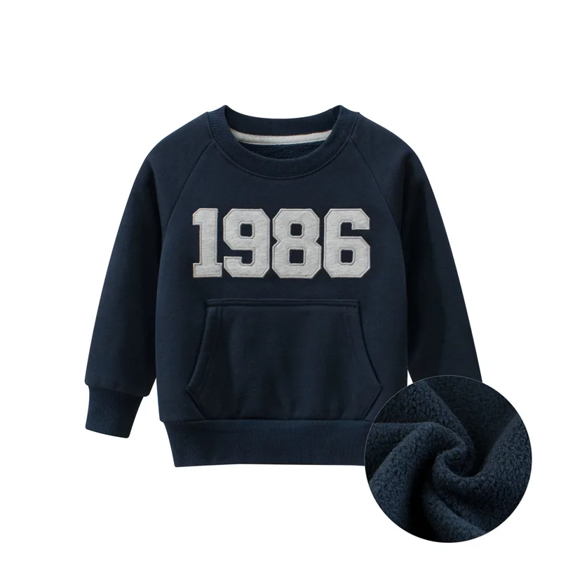 2021 Winter Kids Sweatshirts Coat for Boys Girls Number Print Sweater Clothes Children Fluff Sport Casual Outerwear 2903