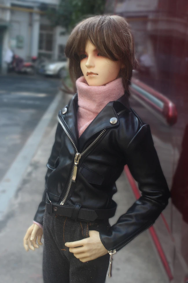 BJD doll clothes 1/3 1/4 Uncle size cool autumn/winter style motorcycle zipper leather coat coat (two colors) doll accessories