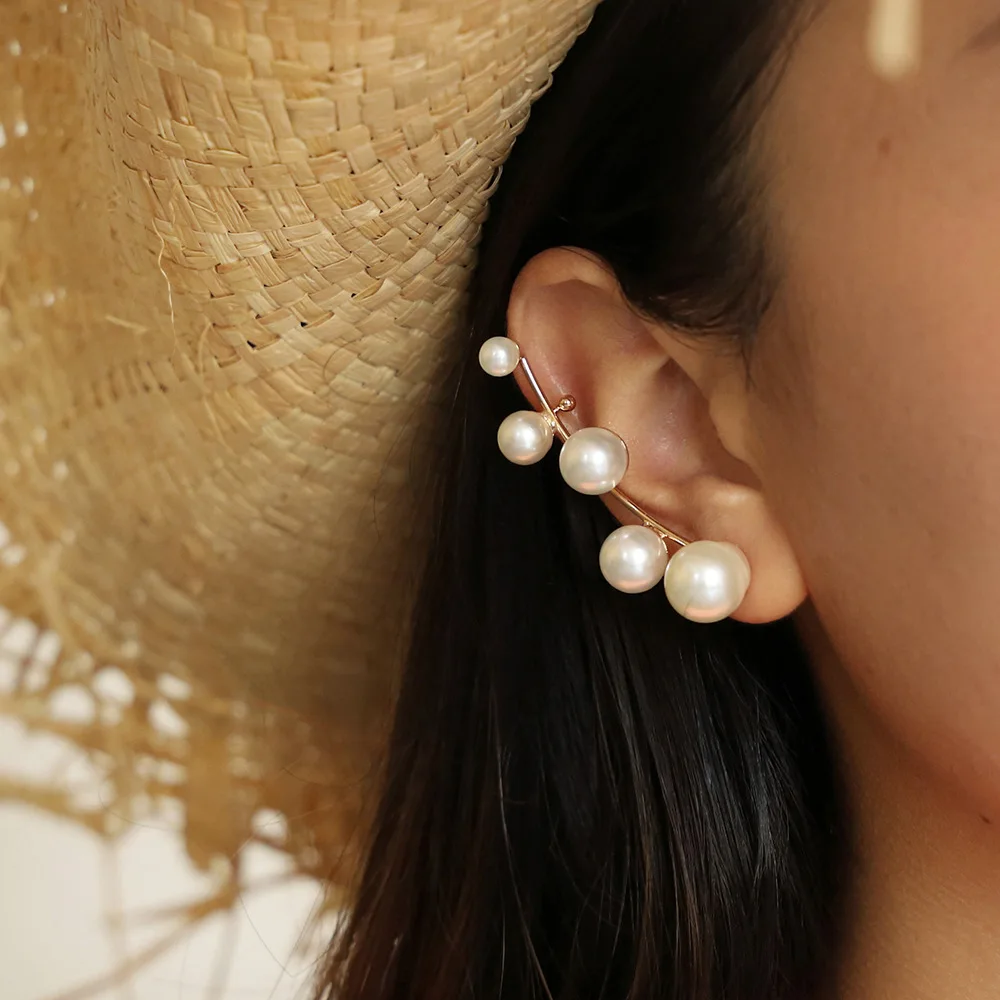 DIEZI New Arrival Vintage brincos Elegant Statement Gold Color Pearl Earrings Fashion Jewelry Ear Cuff Clip Earrings For Women