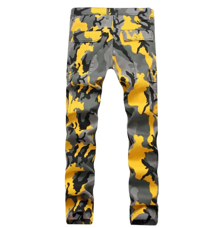 Brand Men's Casual Yellow Camouflage Jeans Cotton Denim Fashion Military Luxury Cargo Pants Size 27-42