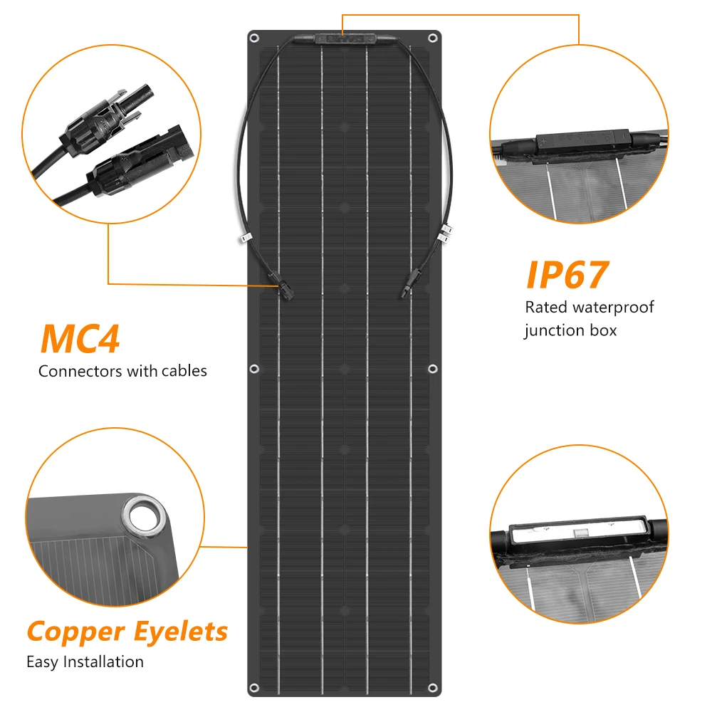 Imagem -05 - Xinpuguang Painel Solar Flexível 100w Silício Monocristalino 50w 100 Watt Painéis Solares para Barco Carro Motorhome Iate 12v 24v Carga da Bateria 50 w Solar Panel 100 w Solar Panels Solar Cell Kit Module Charger