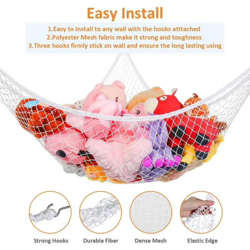 Mesh Net Toy Hammock Corner Stuffed Animals Kids Baby Hanging Storage Organizer