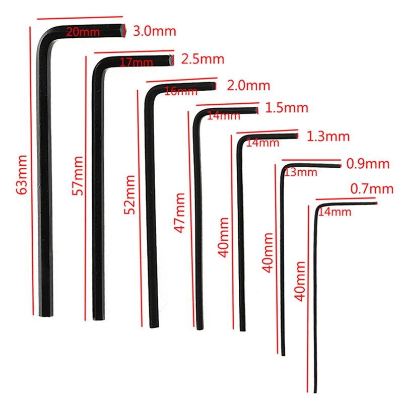 7Pcs 0.7/0.9/1.3/1.5/2/2.5/3mm Hexagon Allen Key Wrench Tools Set Bicycle Repair Tools Hand Repair Tools 0.7MM-3MM