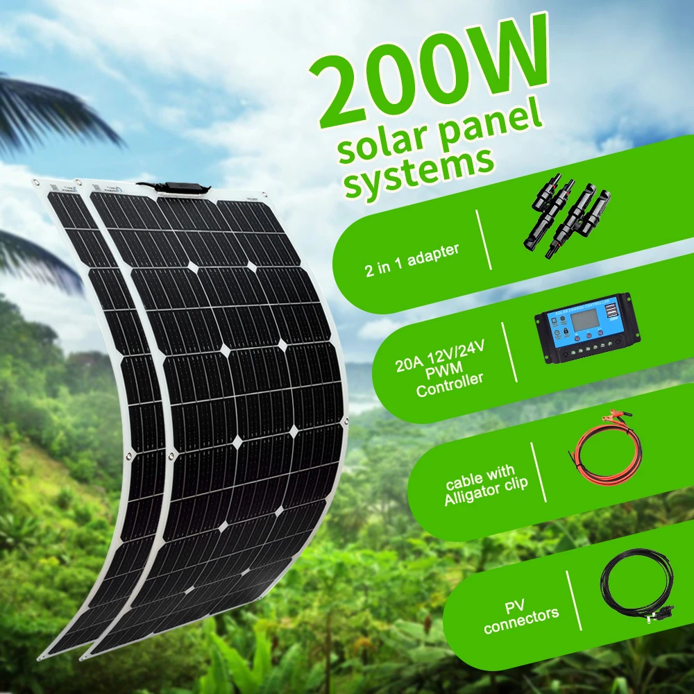 300W Flexible Solar Panel Kit 200W 18V 100W Monocrystalline Panel Solar Cell Camping Car RV Battery Charger Home Solares Paneles